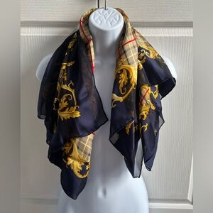 Elegant Vintage Baroque Black and Gold Scarf. Square 34x34.